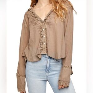 Free People Clemence Lace Blouse in Taupe